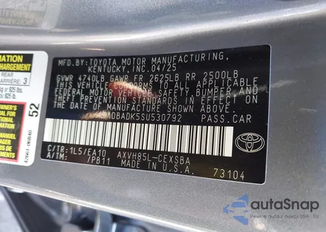 2025 Toyota Camry Se из США, поврежденный, VIN 4T1DBADK5SU530792